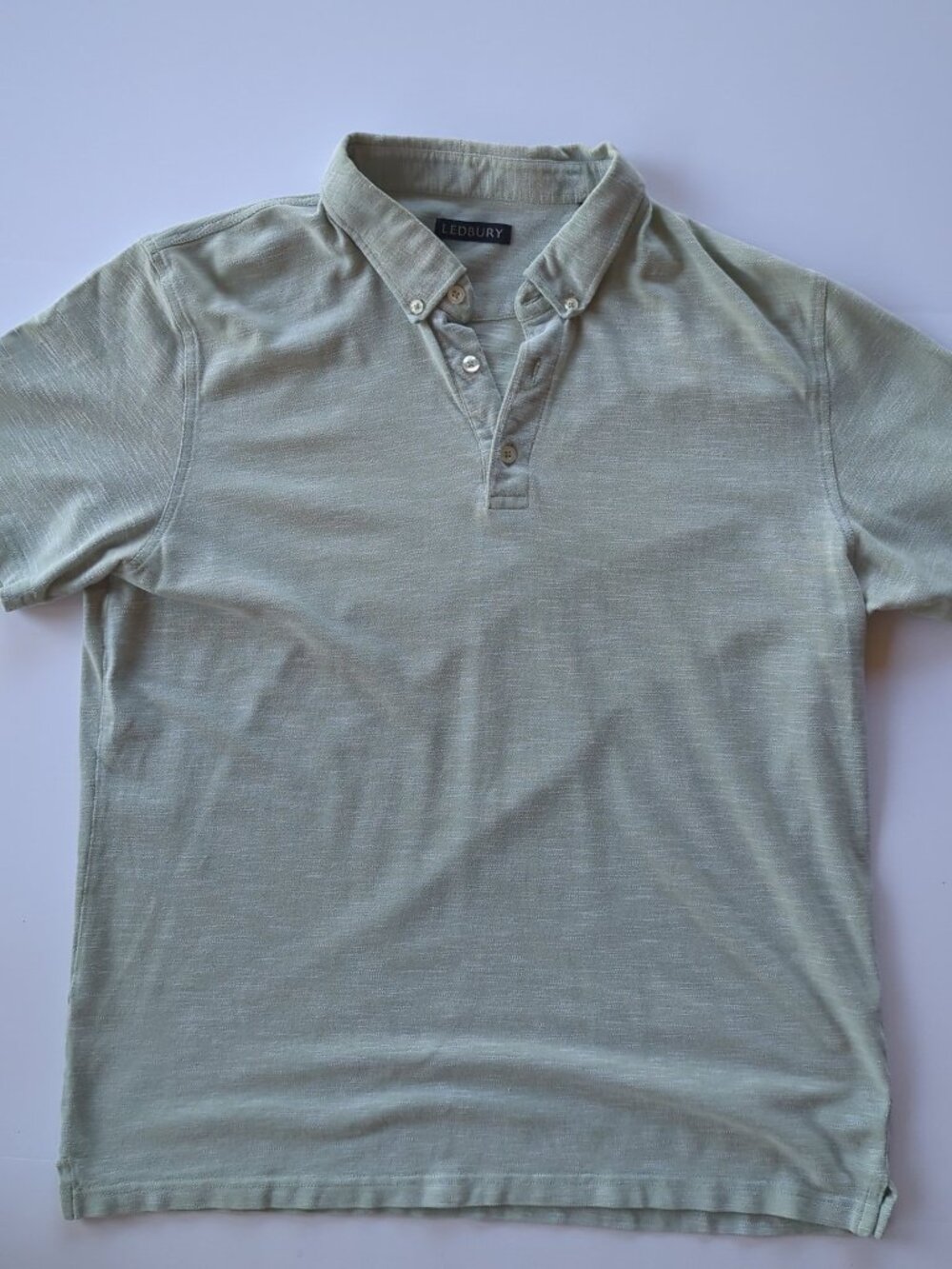Ledbury 100% Cotton Sage Green Slub Knit Polo Shirt XL